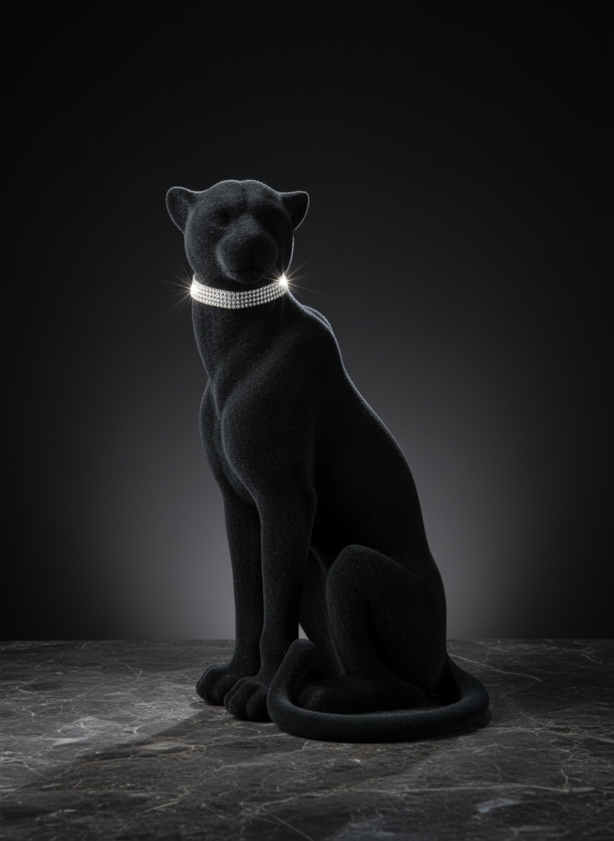 Schwarze Panther-Dekofigur mit Glitzerhalsband